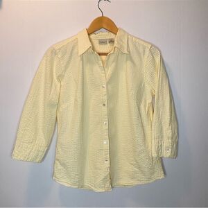 L L Bean 100% Cotton Yellow White Gingham Plaid Button Down Textured Top Medium